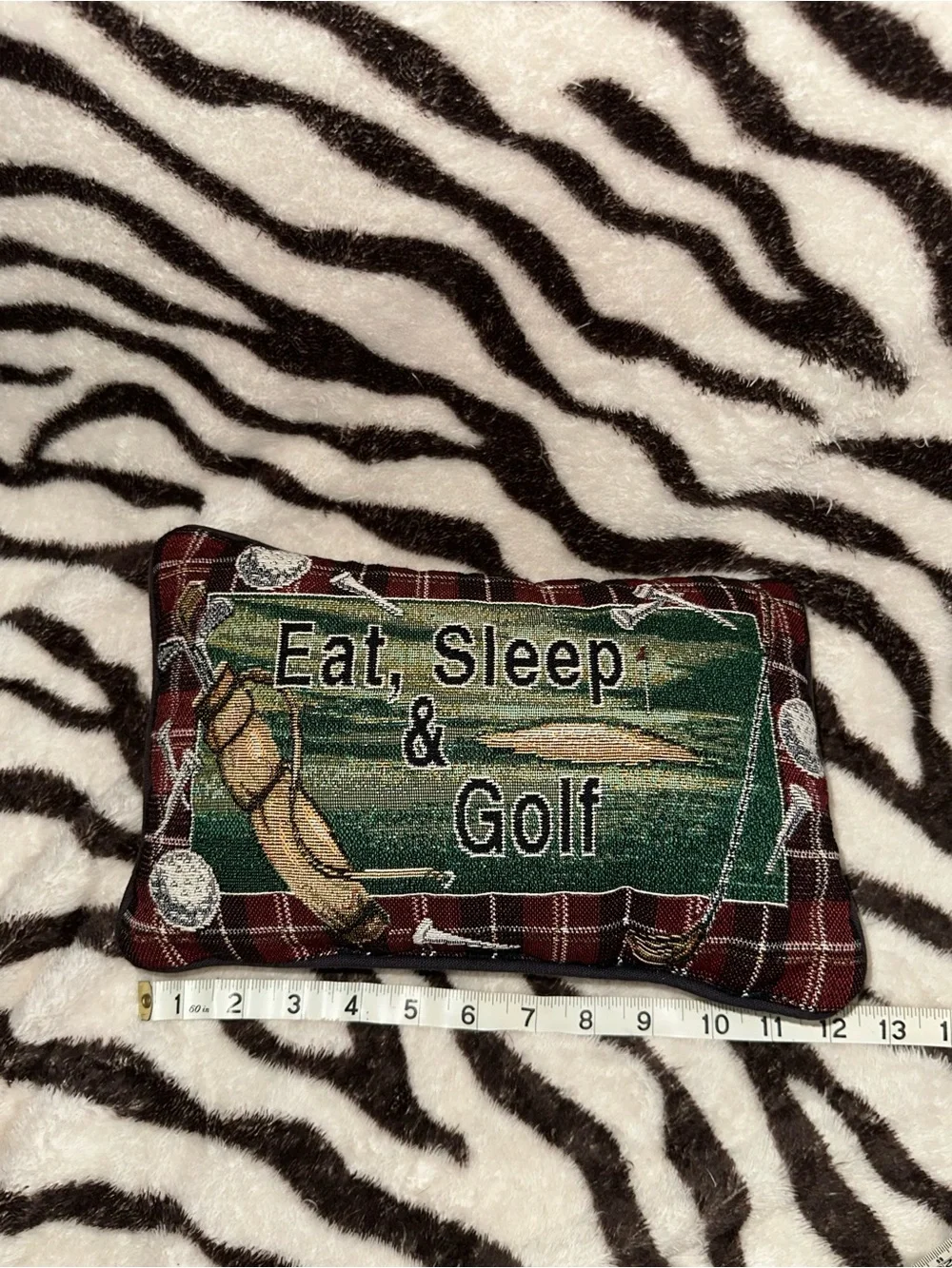 Eat, Sleep & Golf Accent Pillow - Green Plaid